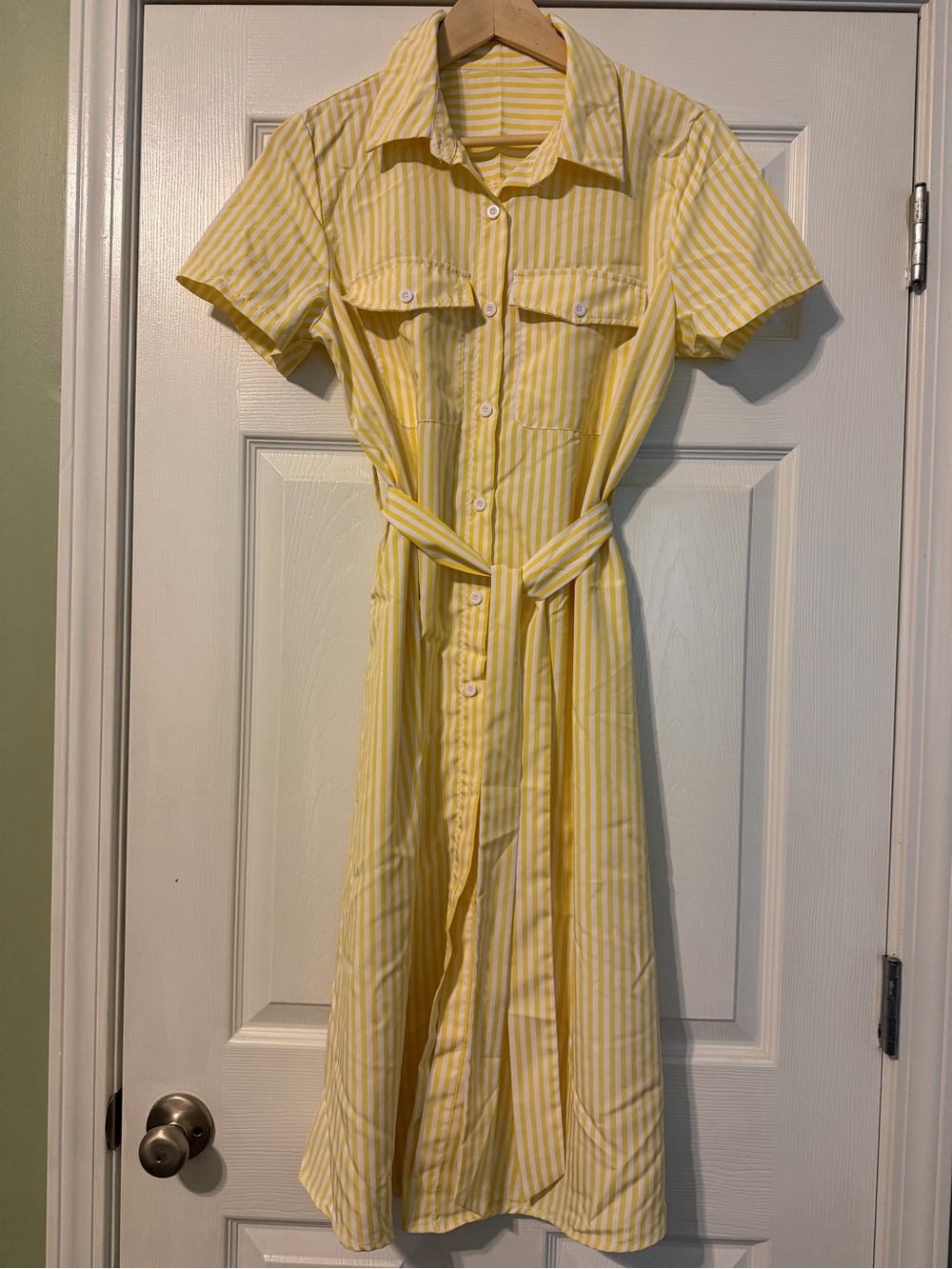 SHEIN Striped Midi Shirt Dress with Waist Tie